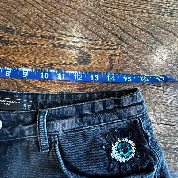 Zara Trafaluc Black Ripped Evil Eye, Palm, Ice Cream Patch Shorts size 8/40 1086 - Picture 7 of 12